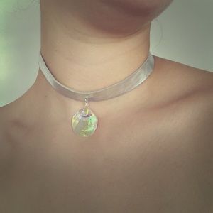 DollsKill holographic silver chocker necklace